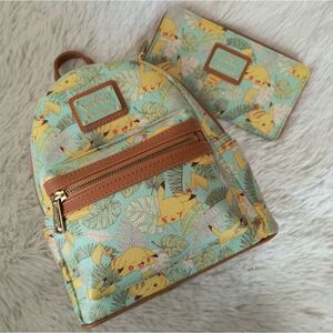 Loungefly Pokemon Pikachu Leaves Mint Mini Backpack and Wallet